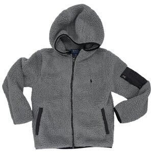 Polo Ralph Lauren Pony Boys Size 8 Teddy Sherpa Fleece Grey Hooded Jacket